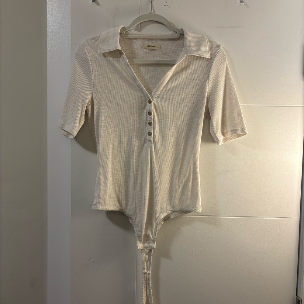 Madewell Off White Button-Up Bodysuit